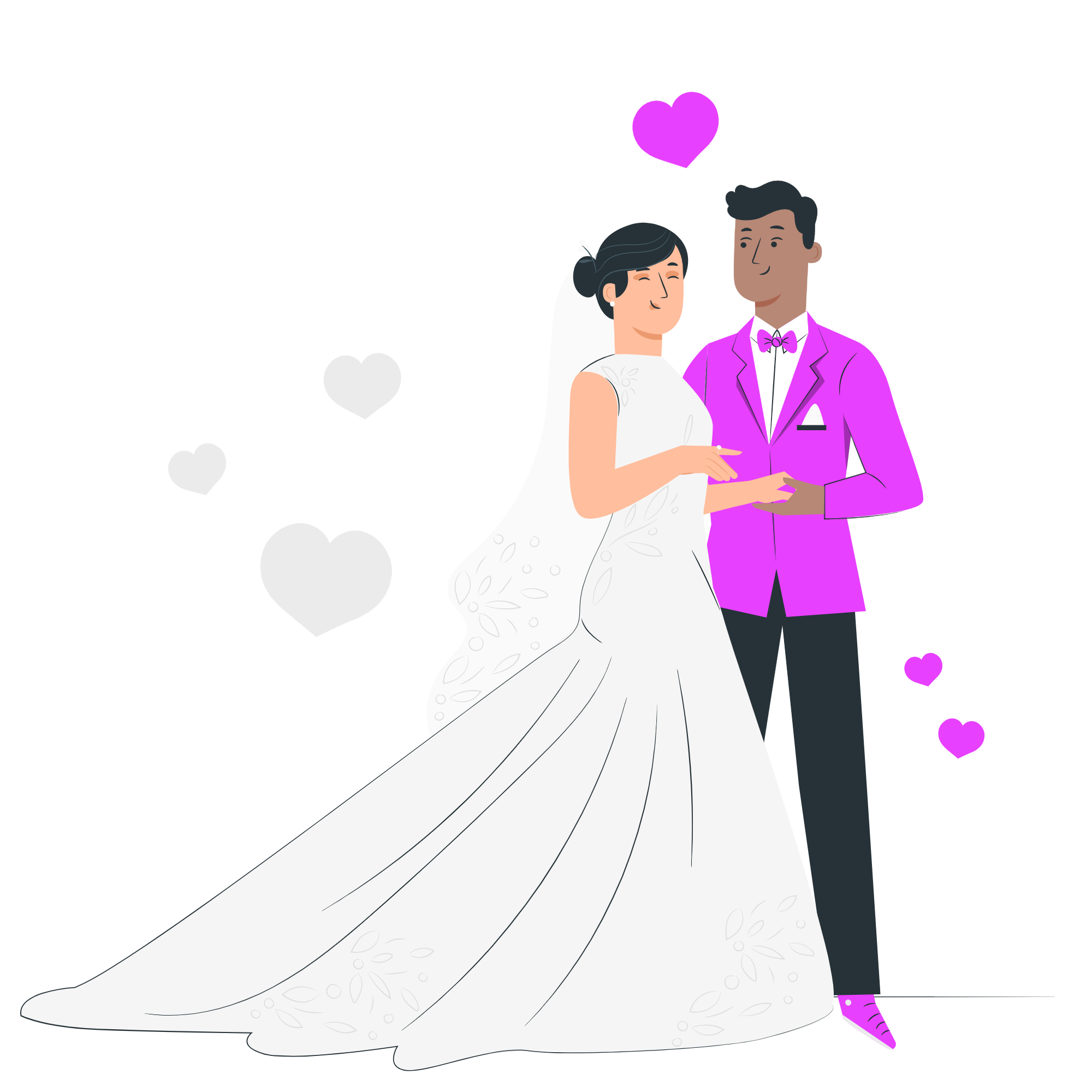 Pareja feliz en su ceremonia nupcial, rodeada de flores y decoraciones elegantes